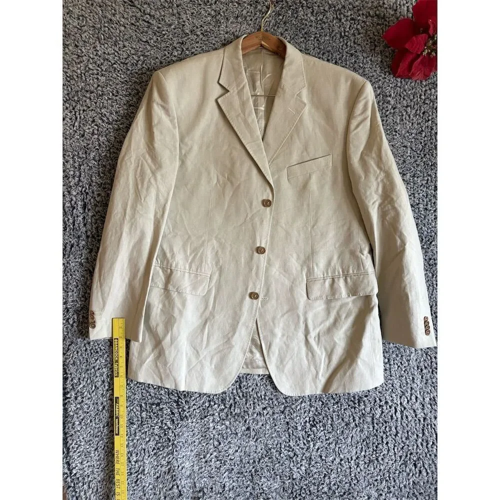 Men's Beige Blazer Jacket Size 48 Classic Formal Notch Lapel